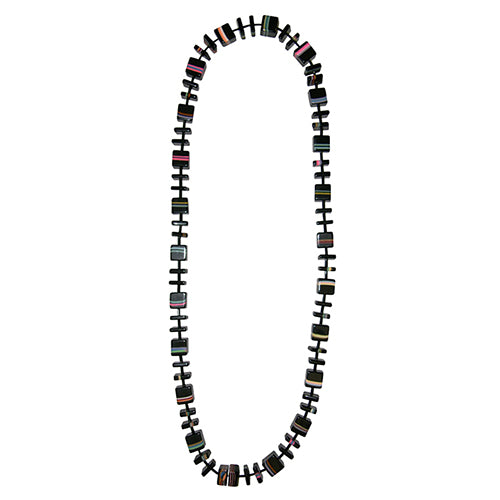 Jackie Brazil "Bar Code" Black & Liquorice Mix Squares 110cm Resin Necklace ( N2200 )