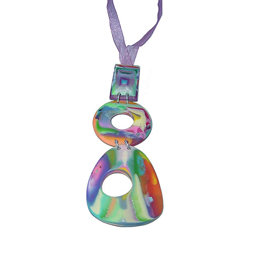 Jackie Brazil "Luzia" Kandinsky Tropicalia Resin Necklace on Silk Cord ( N2357 )
