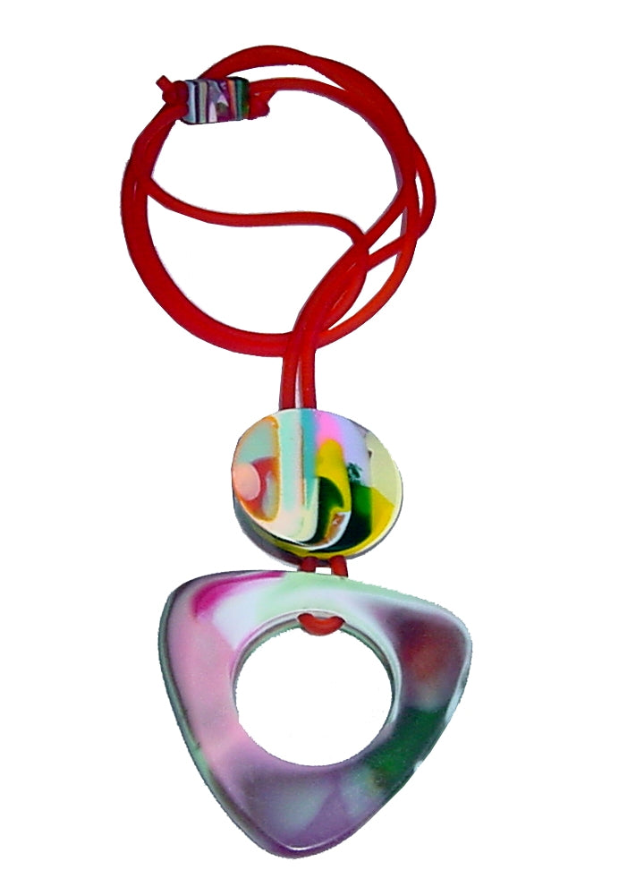 Jackie Brazil "Zabele" Kandinsky Tropicalia Resin Necklace on Rubber Cord ( N2360 )