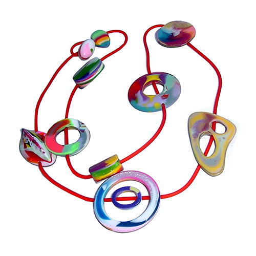 Jackie Brazil "Cool" Kandinsky Tropicalia Resin Necklace on Rubber Cord ( N2361 )