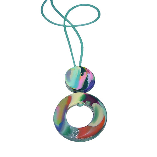 Jackie Brazil "Baby" Kandinsky Tropicalia Disc On Rubber Cord Resin Necklace ( N2364 )