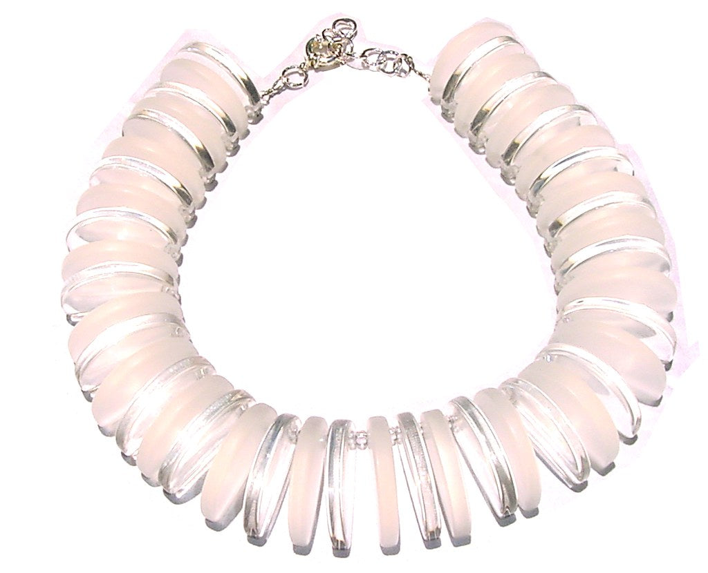 Jackie Brazil "Galactic" Half Moon Slicea Clear and Frost Necklace ( N2571 )