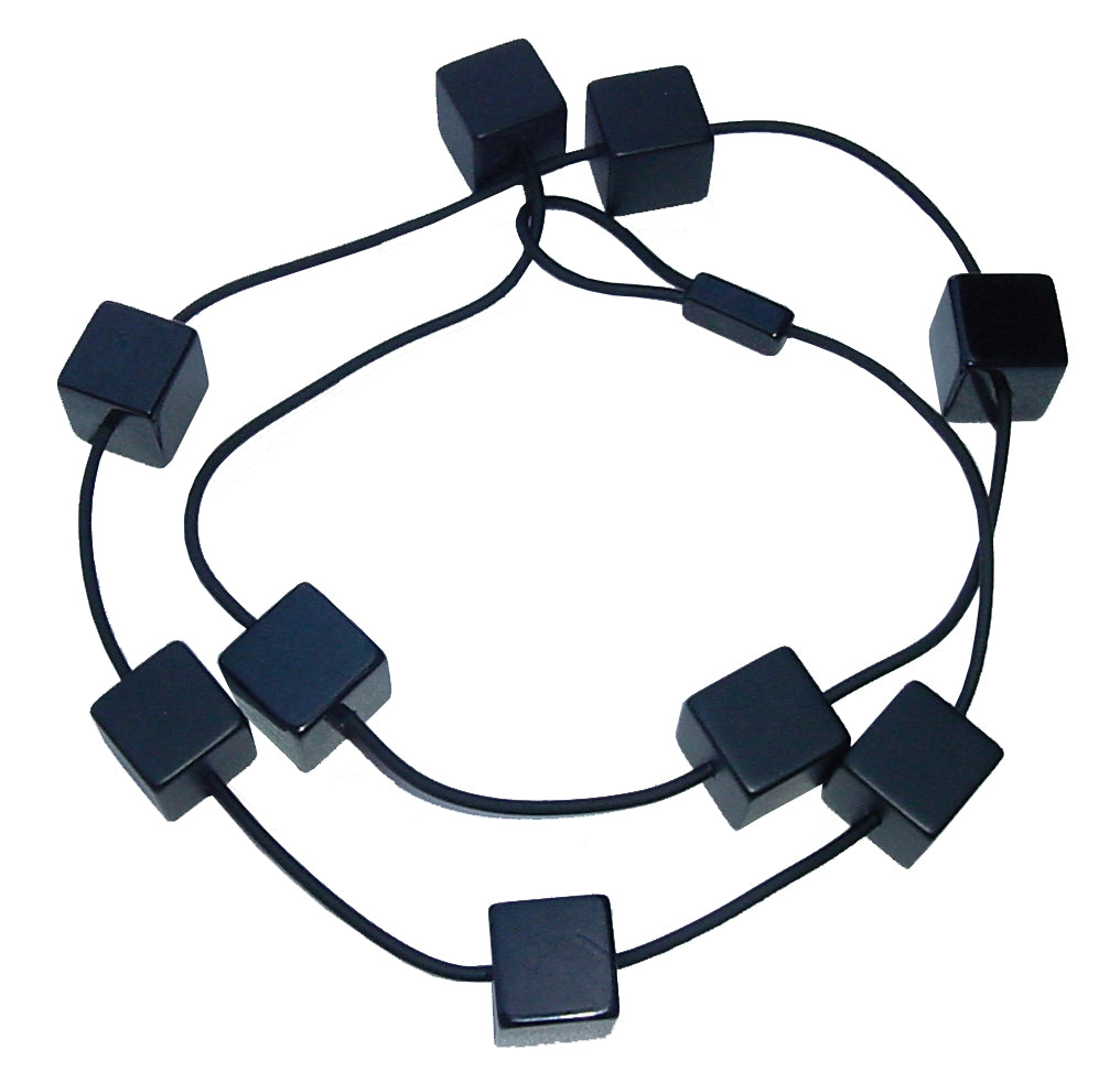 Jackie Brazil "Titan" Black Large Squares On Rubber Resin Necklace ( N2574 )