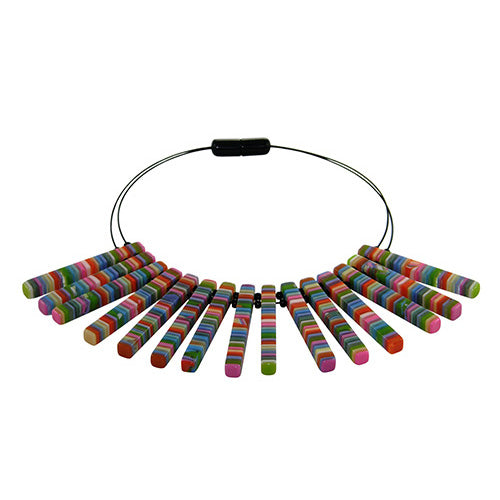 Jackie Brazil "Cleopatra" Liquorice Thin Rectangles On Wire Resin Choker Necklace ( N2660 )
