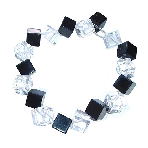 Jackie Brazil "Galactic" Black & Clear Squares Short Resin Necklace ( N2662 )