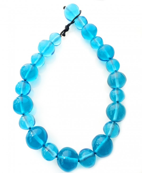 Jackie Brazil "Large Spheres" Transparent Blue Mix Short Abstract Necklace 50cm ( N2692 )