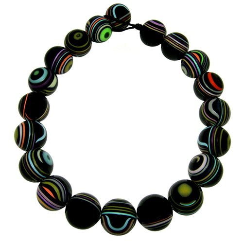 Jackie Brazil "Darning" Black Swirls Balls With Cat Eyes Choker Resin Necklace ( N3200 )