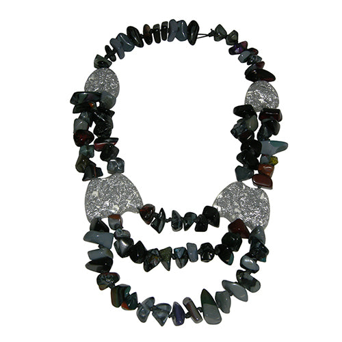 Jackie Brazil "Orient Express" 3 Strand Small Bead Grey Mix Long Choker Necklace ( N3532 )