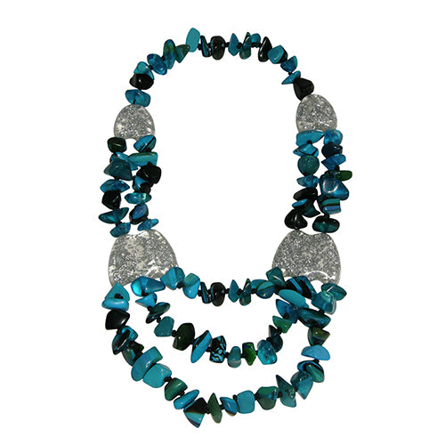 Jackie Brazil "Orient Express" 3 Strand Small Bead Light Blue Mix Long Choker Necklace ( N3532 )