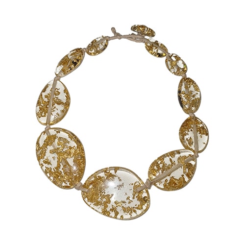 Jackie Brazil "Gold Flakes" Short Flat Riverstones 50cm Necklace ( N3616 )