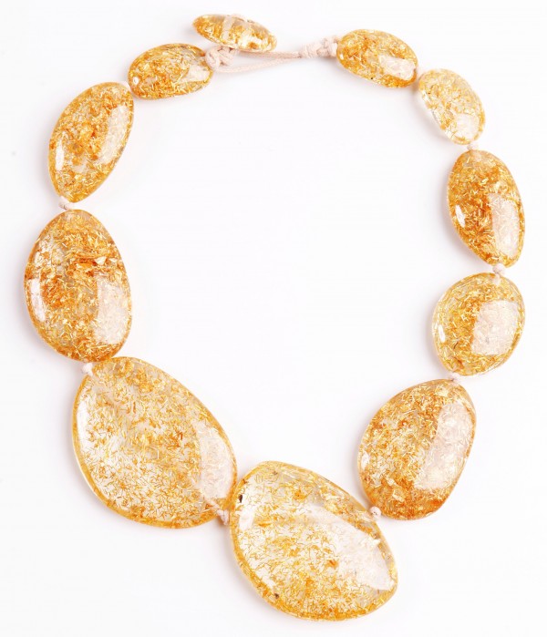 Jackie Brazil "Gold Flakes" Long Flat Riverstones 65cm Necklace ( N3700 )