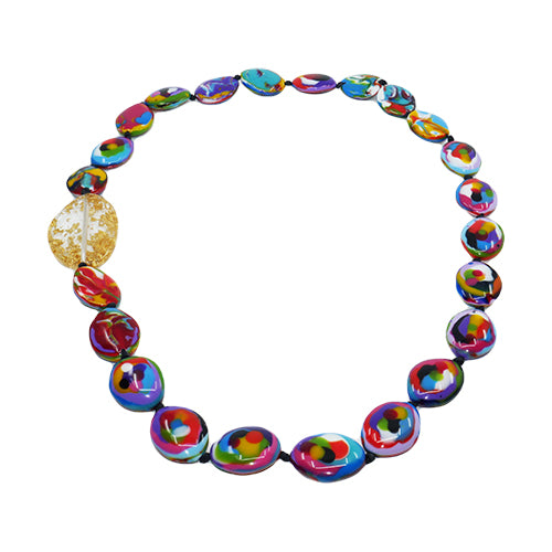 Jackie Brazil "Martha" Kandinsky Small Riverstones & Gold Flakes Side Stone 100cm Necklace ( N3770 )