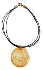 Jackie Brazil "Gold Flakes" Large Disk On Three Cords Resin Necklace ( N3800 )