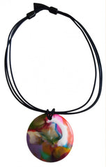 Jackie Brazil "Kandinsky" Large Disk On Three Cords Resin Necklace ( N3800 )