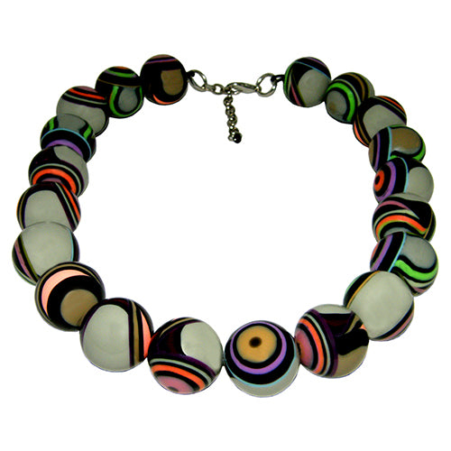 Jackie Brazil "Darning" Grey Swirls Balls With Cat Eyes Choker Resin Necklace ( N3200 )