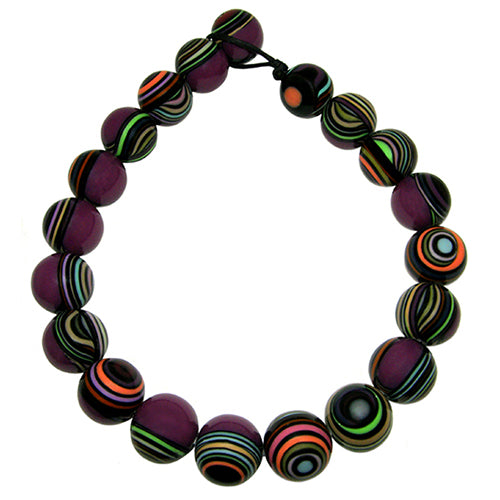Jackie Brazil "Darning" Purple Swirls Balls With Cat Eyes Choker Resin Necklace ( N3200 )