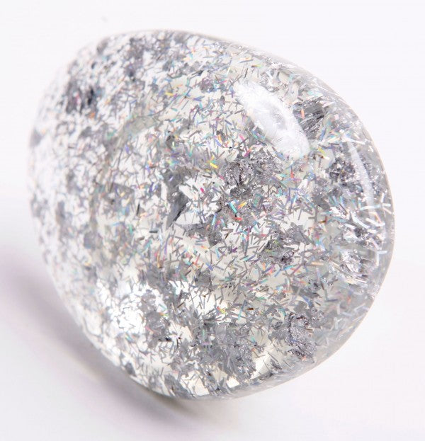 Jackie Brazil "Large Riverstone" Silver Flakes Flat Oval Ring ( R3625 ) Size UK-O / US-7