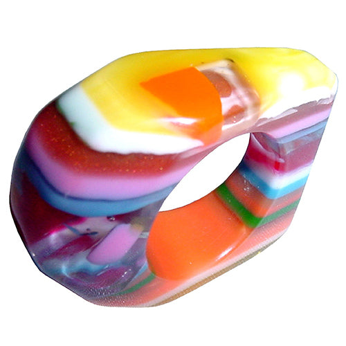 Jackie Brazil "Mistico" Liquorice Pop Art Colour Mix Resin Ring ( R0151 ) UK O / USA 7