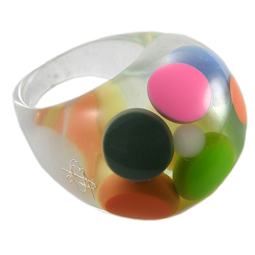 Jackie Brazil "Dot" Transparent Spots Cream Mix Resin Ring ( R1724 ) Size UK P / USA 7.5