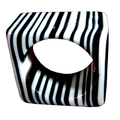 Jackie Brazil "Tiger Stripe" Pop Liquorice Black & White Striped Square Resin Ring ( R1983 ) Size UK P / USA 8