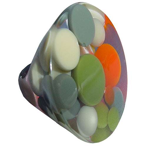 Jackie Brazil "Acrobatic" Flat Round Petite Green Balls Spots Resin Ring ( R2536 ) Size UK P / US 7.5