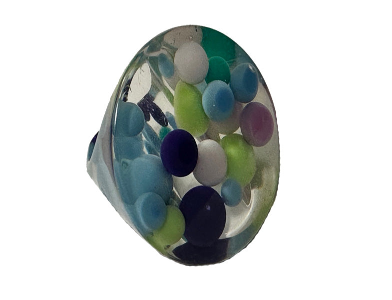 Jackie Brazil "Acrobatic" Flat Round Petite Blue Balls Spots Resin Ring ( R2536 ) Size UK O / US 7.5