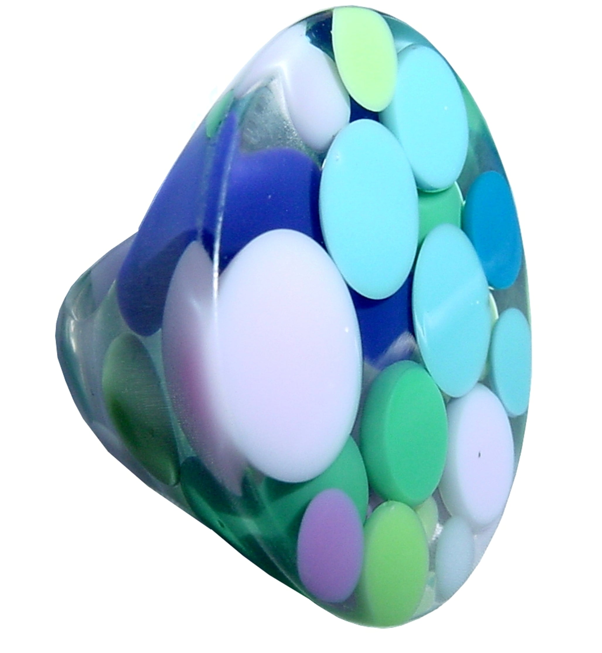 Jackie Brazil "Acrobatic" Flat Round Petite Blue Balls Spots Resin Ring ( R2536 ) Size UK P / US 7.5