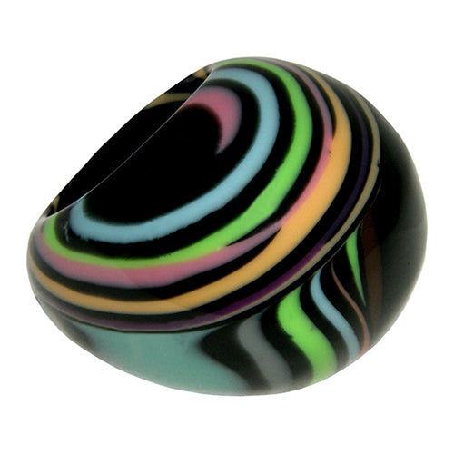 Jackie Brazil "Berlin" Swirls Black Large Round Resin Ring ( R3195 ) Size UK P / USA 7.5