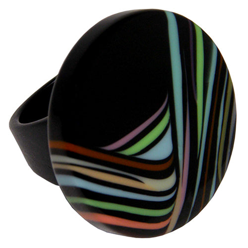 Jackie Brazil "Coast" Swirls Black Circle Resin Ring ( R3198 ) Size UK Q / USA 8