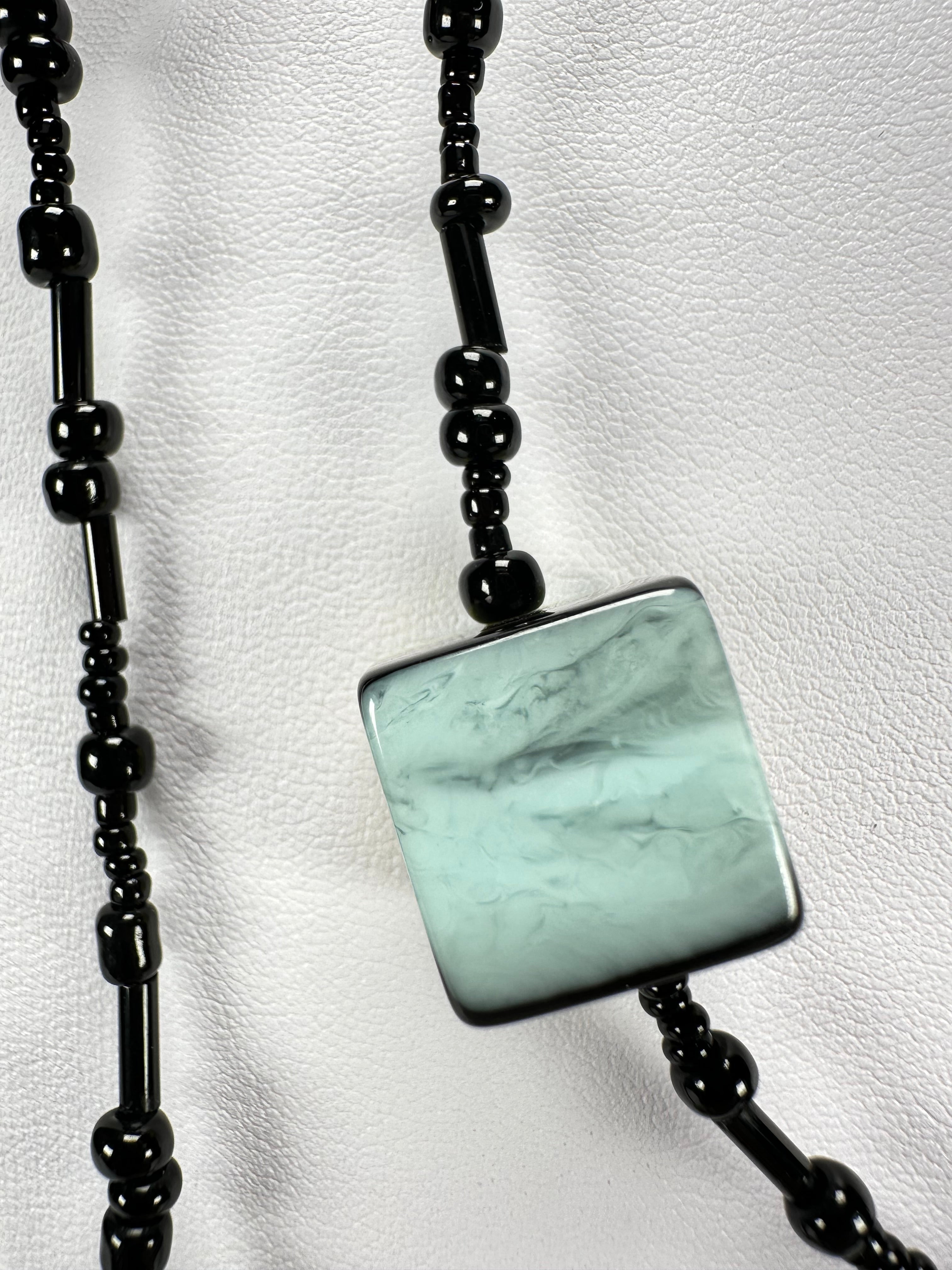 Jackie Brazil "POP" Liquorice Allsorts Art Small Cubes with Long Black Beads 110cm Necklace ( N0332-B )