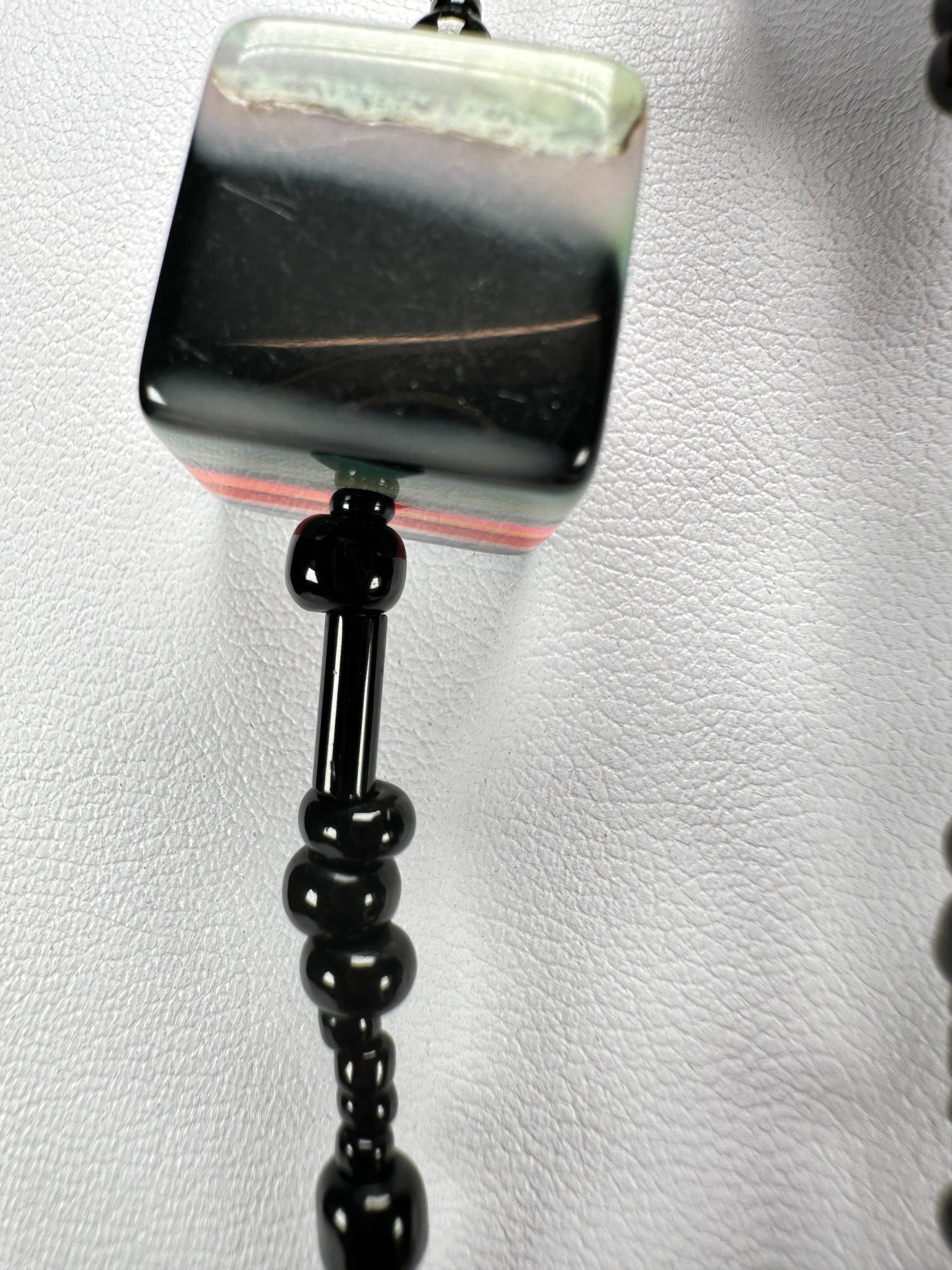 Jackie Brazil "POP" Liquorice Allsorts Art Small Cubes with Long Black Beads 110cm Necklace ( N0332-B )