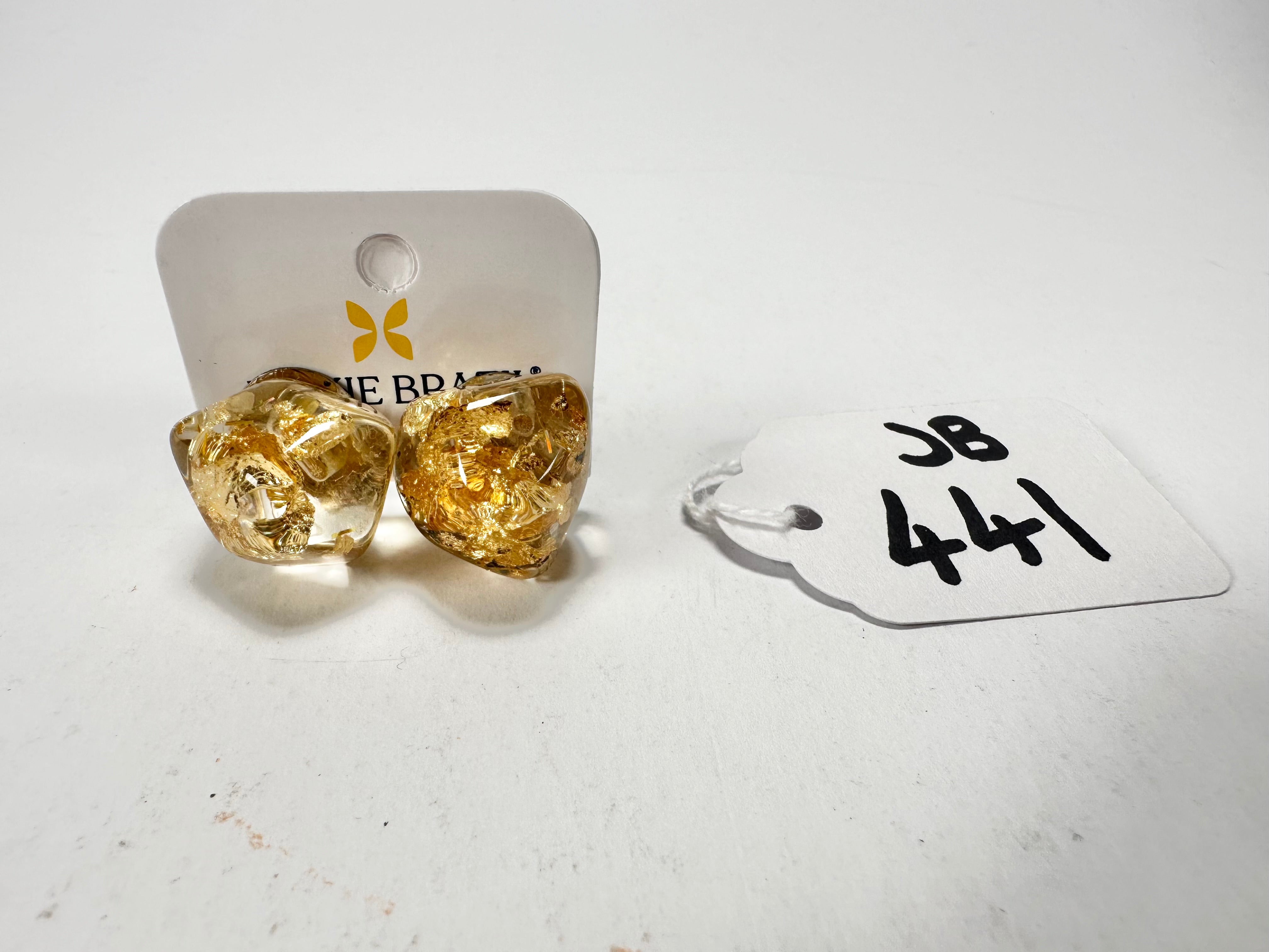 Jackie Brazil "Camille" Gold Flakes Abstract Resin Clip On Earrings ( E1053 )