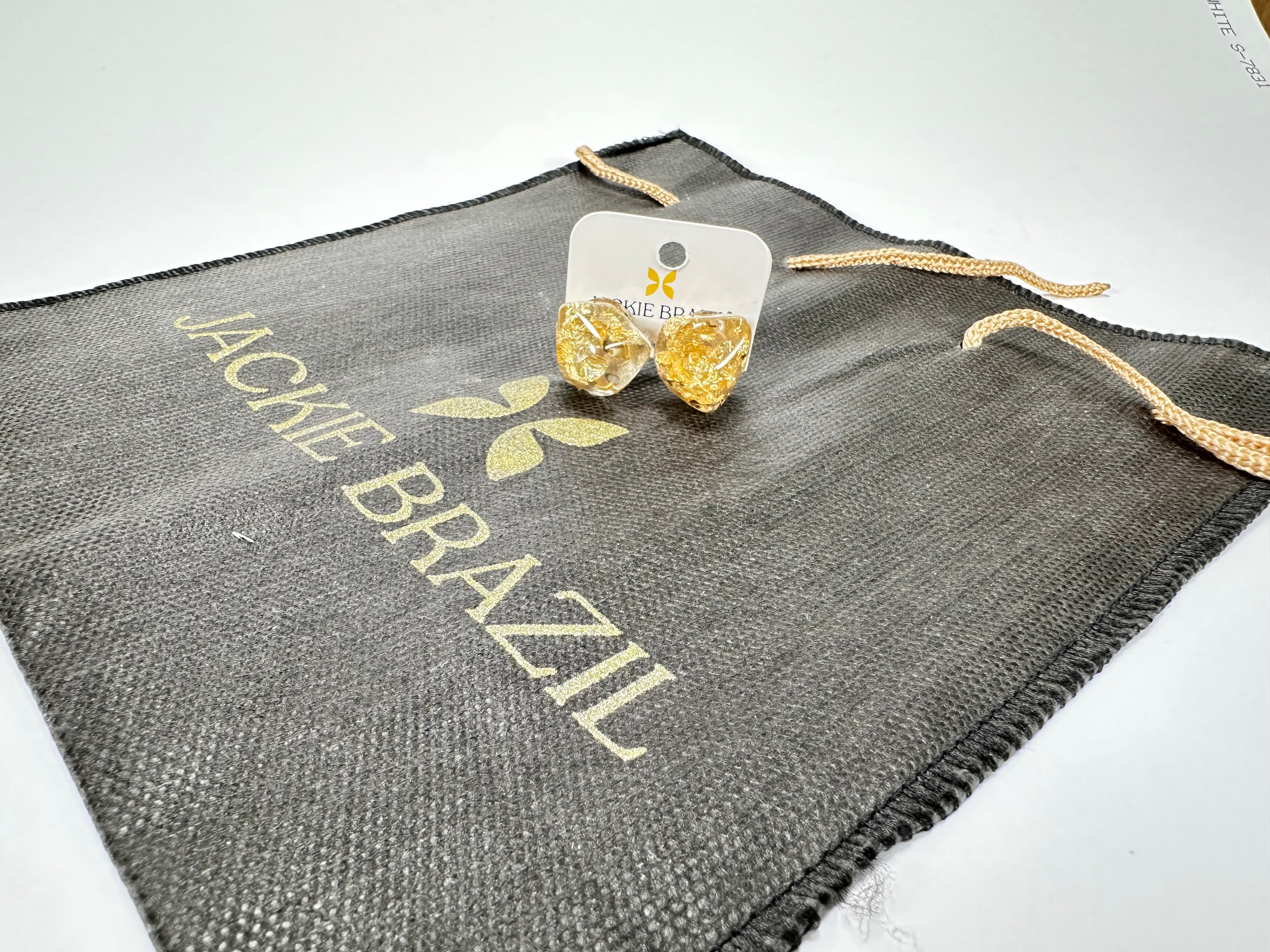 Jackie Brazil "Camille" Gold Flakes Abstract Resin Clip On Earrings ( E1053 )