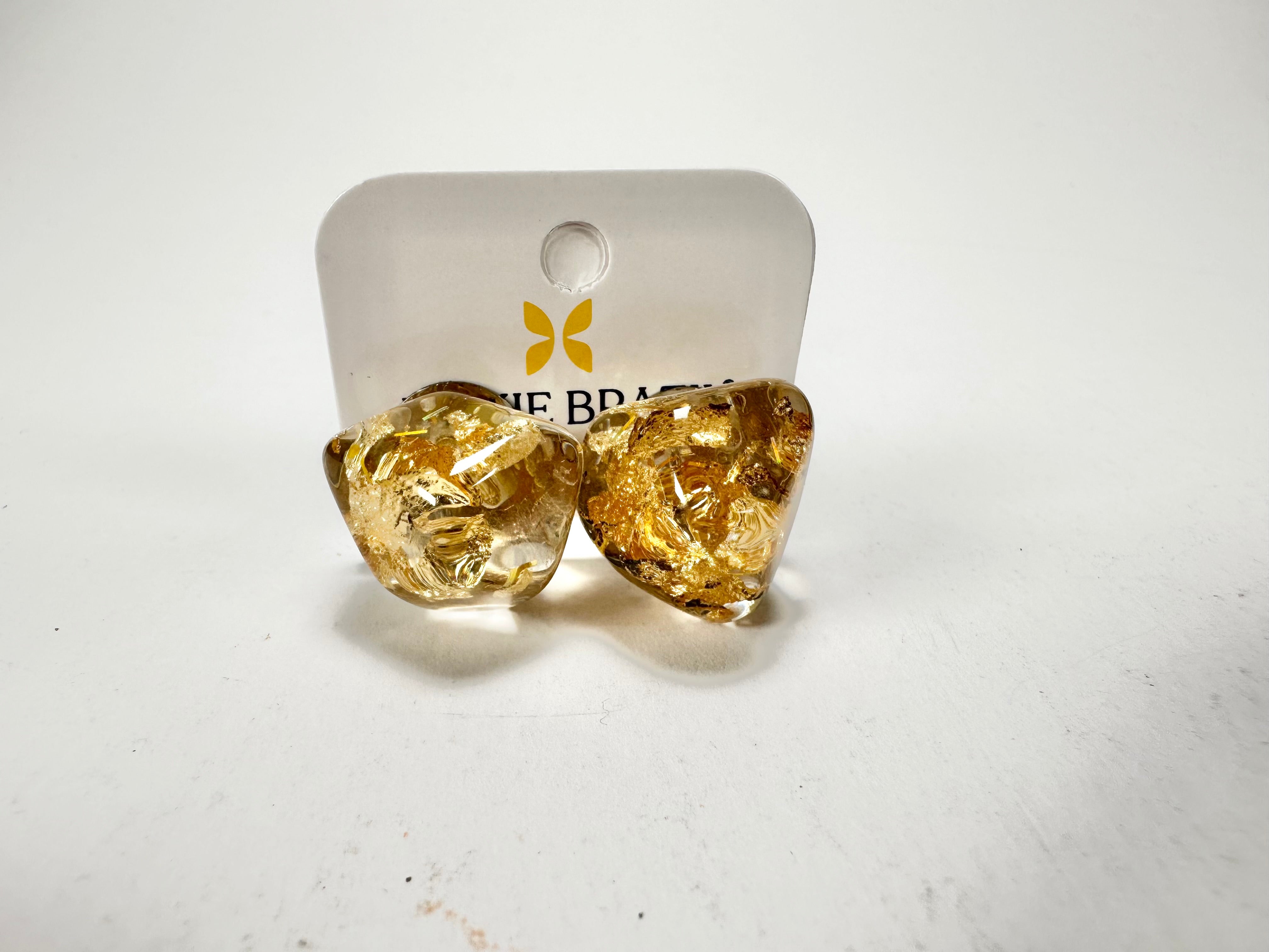 Jackie Brazil "Camille" Gold Flakes Abstract Resin Clip On Earrings ( E1053 )
