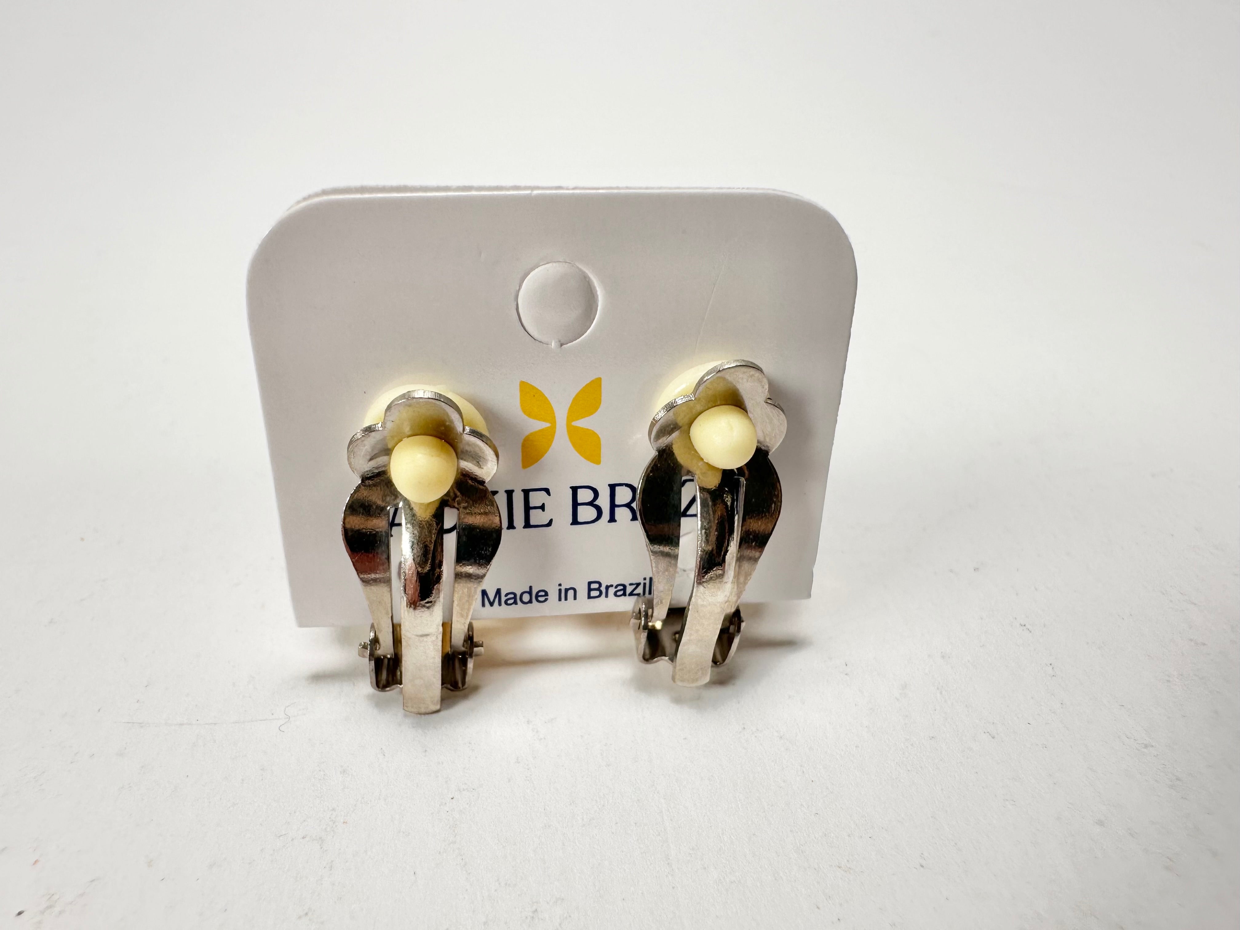 Jackie Brazil "Camille" Gold Flakes Abstract Resin Clip On Earrings ( E1053 )