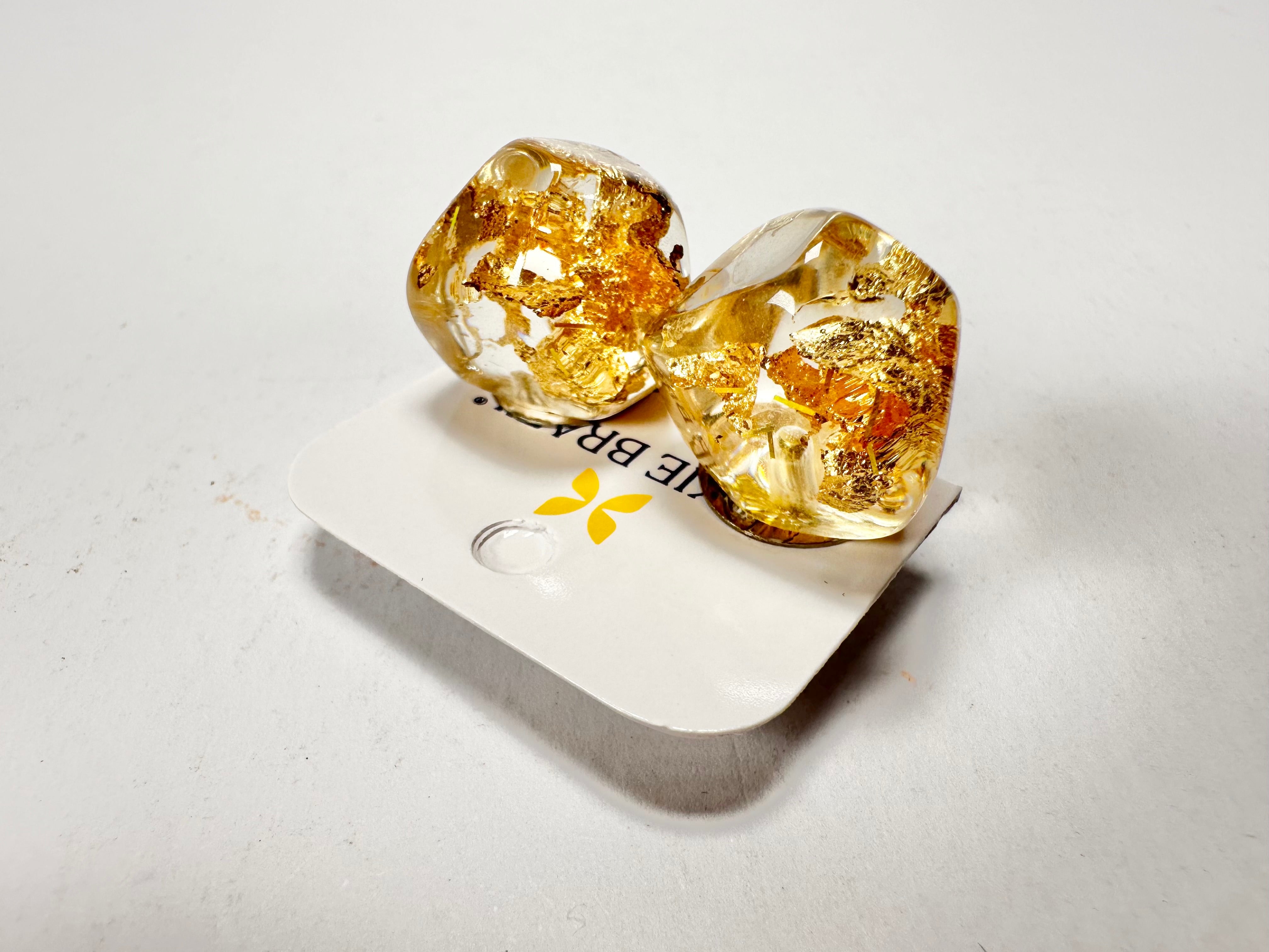 Jackie Brazil "Camille" Gold Flakes Abstract Resin Clip On Earrings ( E1053 )