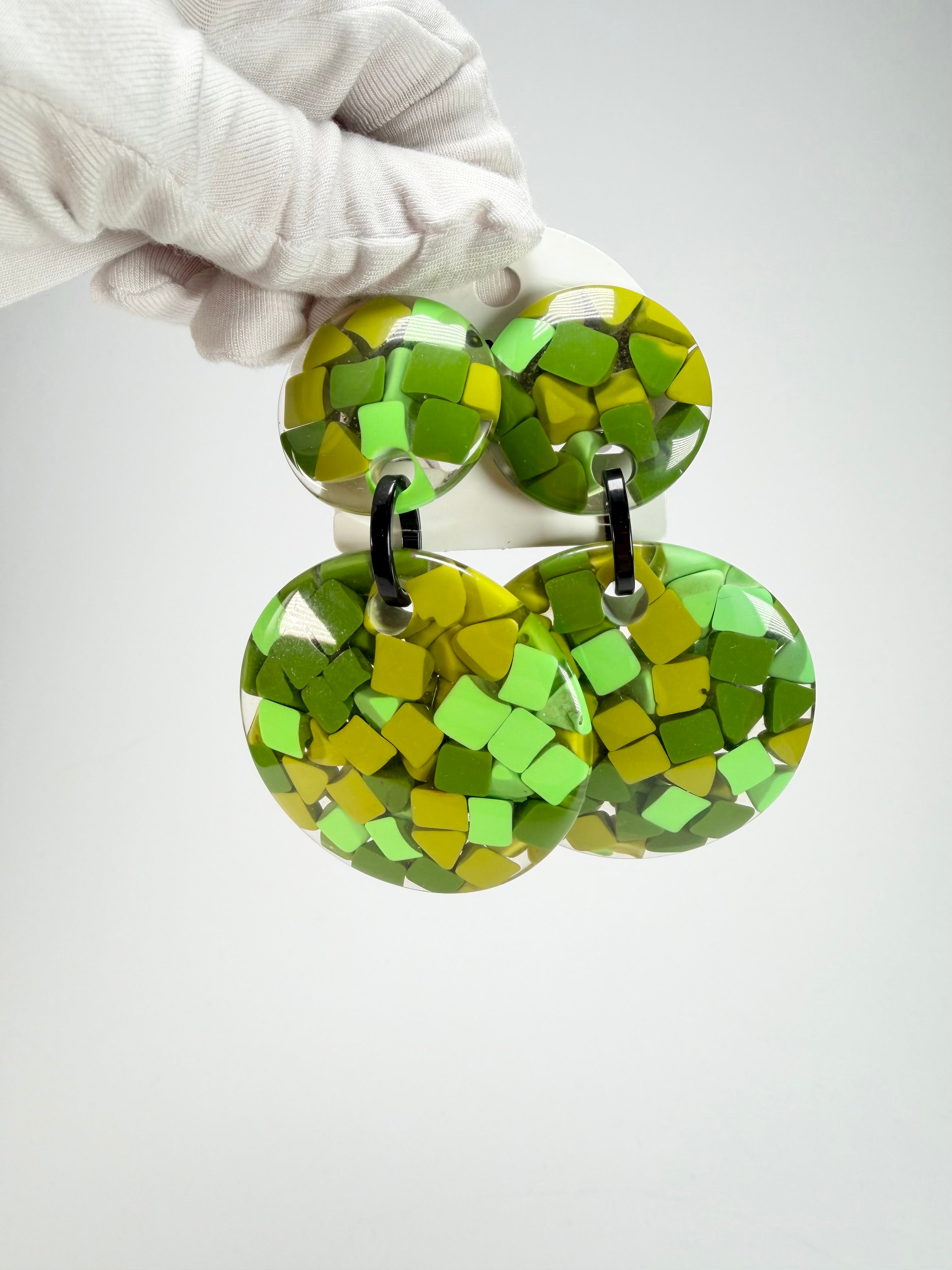 Marion Godart - Confetti "Pendentif double" Green Mix Double Pendant Resin Clip On Earrings