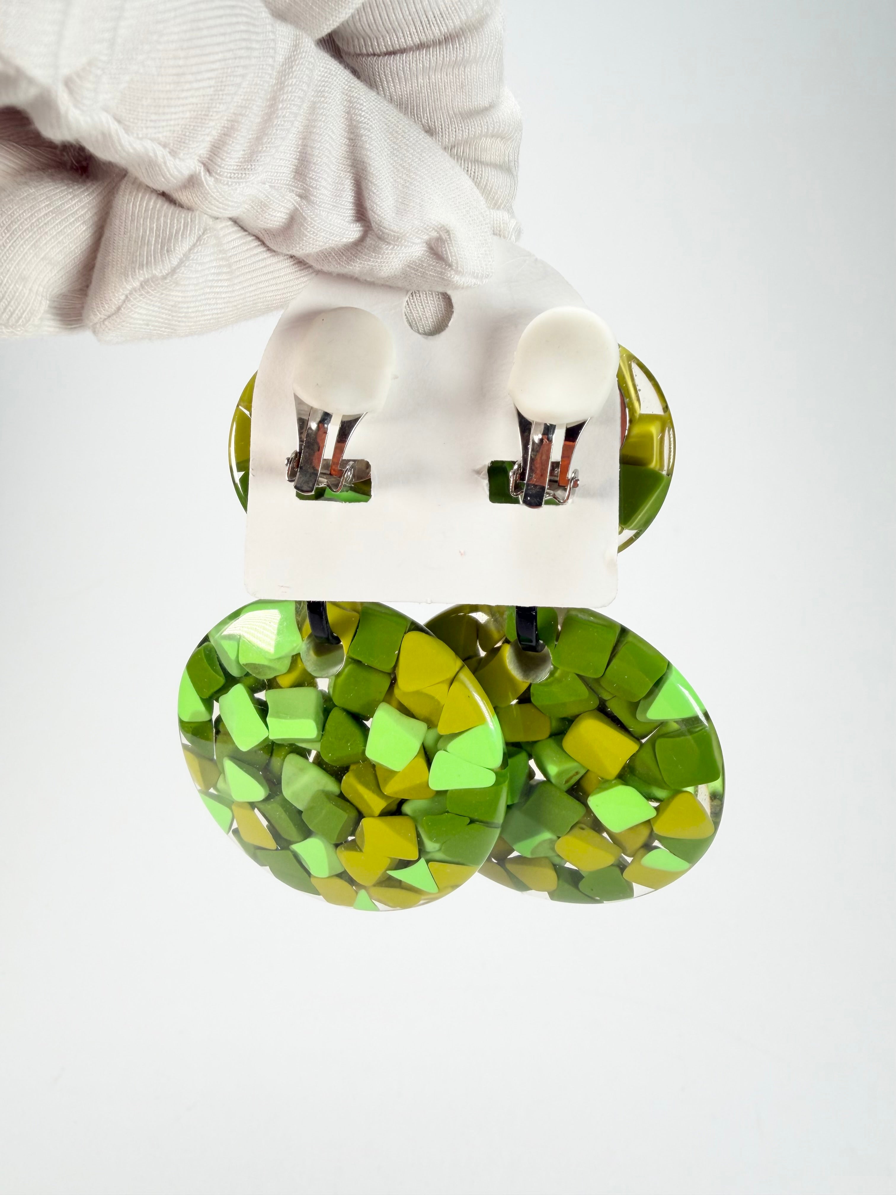 Marion Godart - Confetti "Pendentif double" Green Mix Double Pendant Resin Clip On Earrings