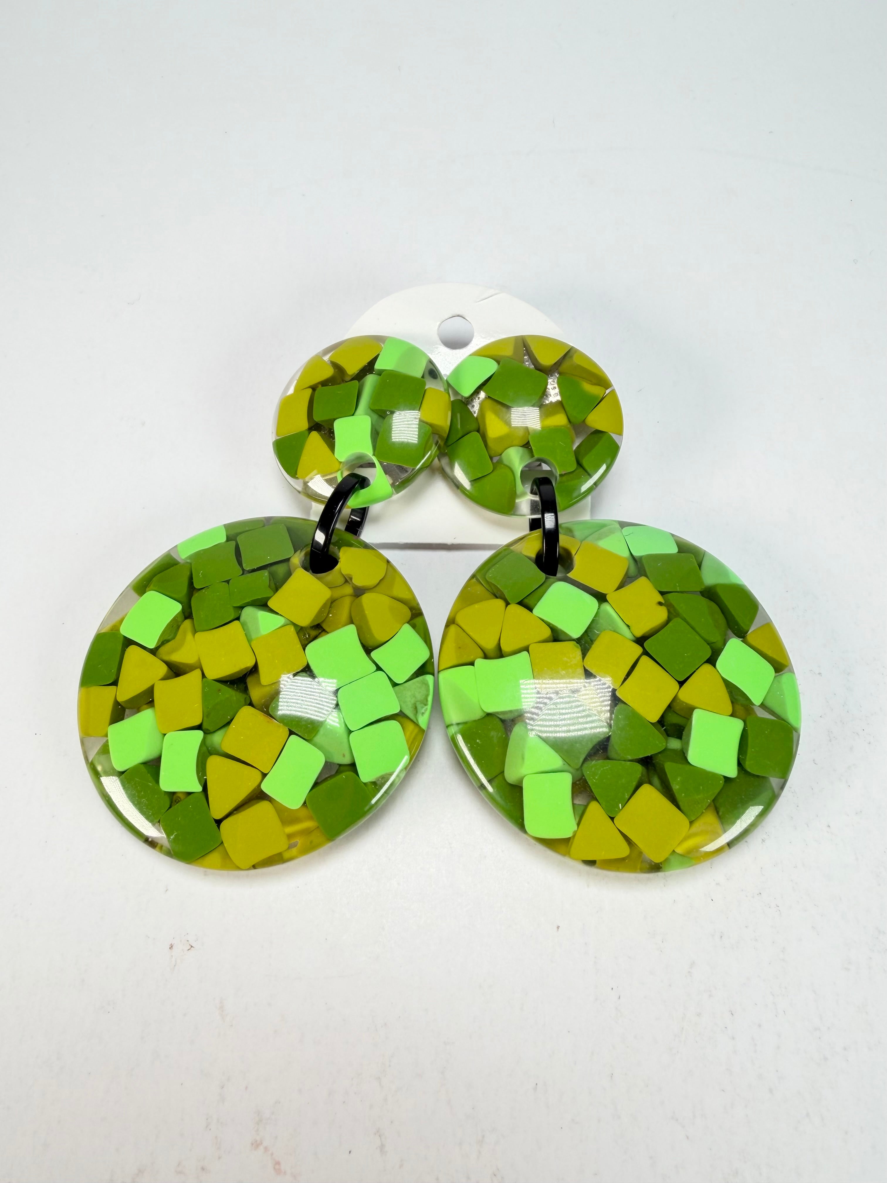 Marion Godart - Confetti "Pendentif double" Green Mix Double Pendant Resin Clip On Earrings