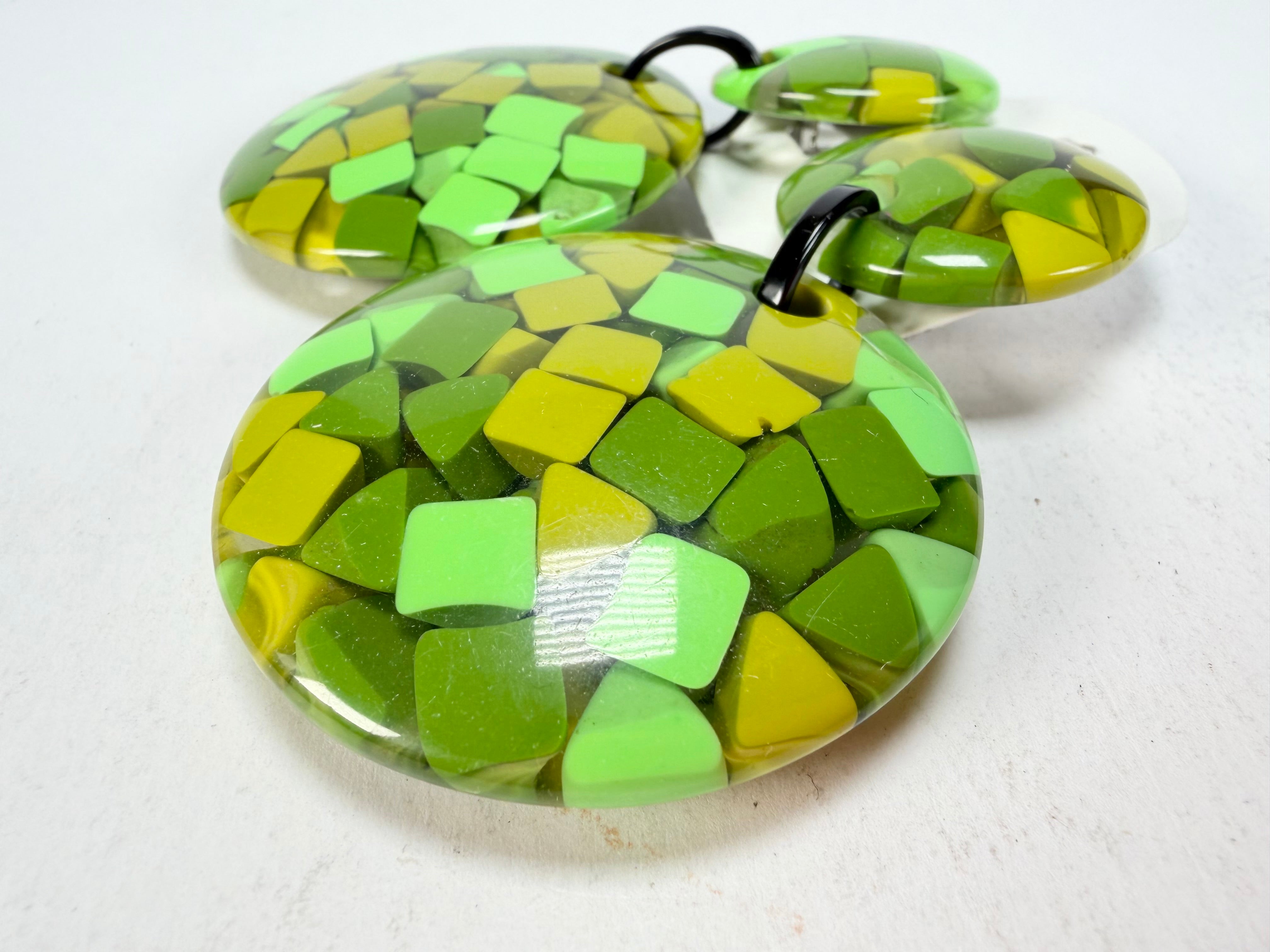 Marion Godart - Confetti "Pendentif double" Green Mix Double Pendant Resin Clip On Earrings
