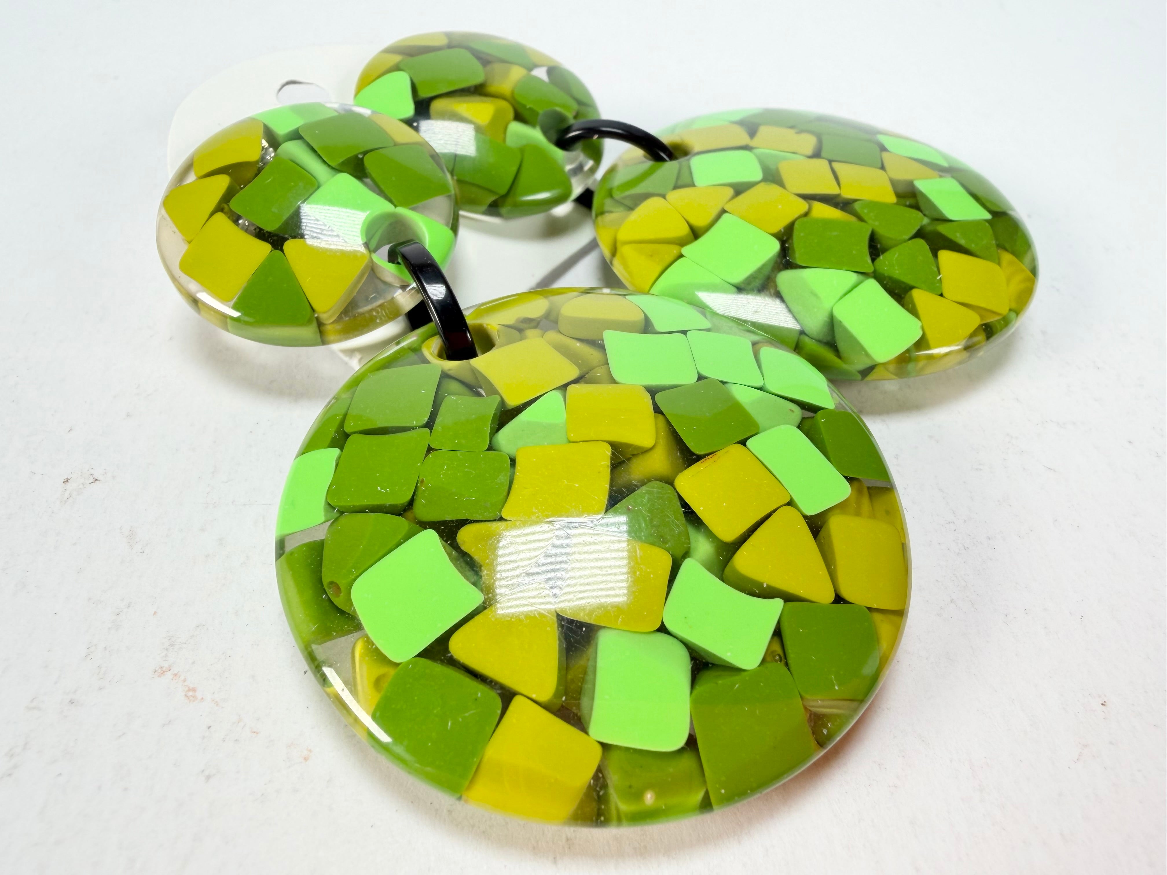 Marion Godart - Confetti "Pendentif double" Green Mix Double Pendant Resin Clip On Earrings