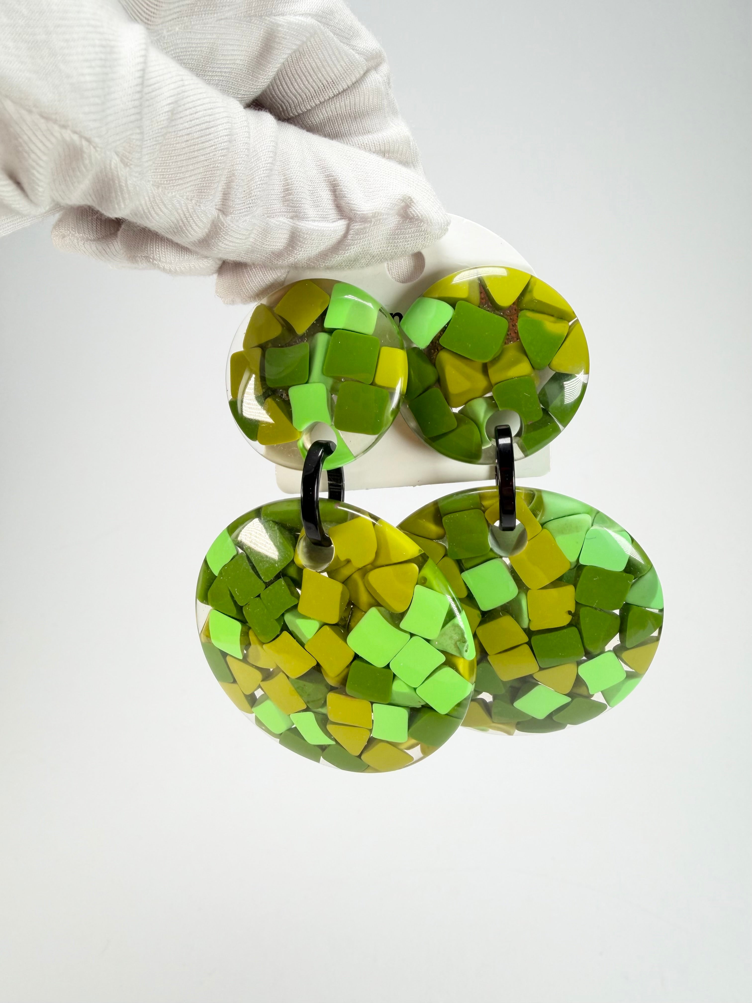 Marion Godart - Confetti "Pendentif double" Green Mix Double Pendant Resin Clip On Earrings
