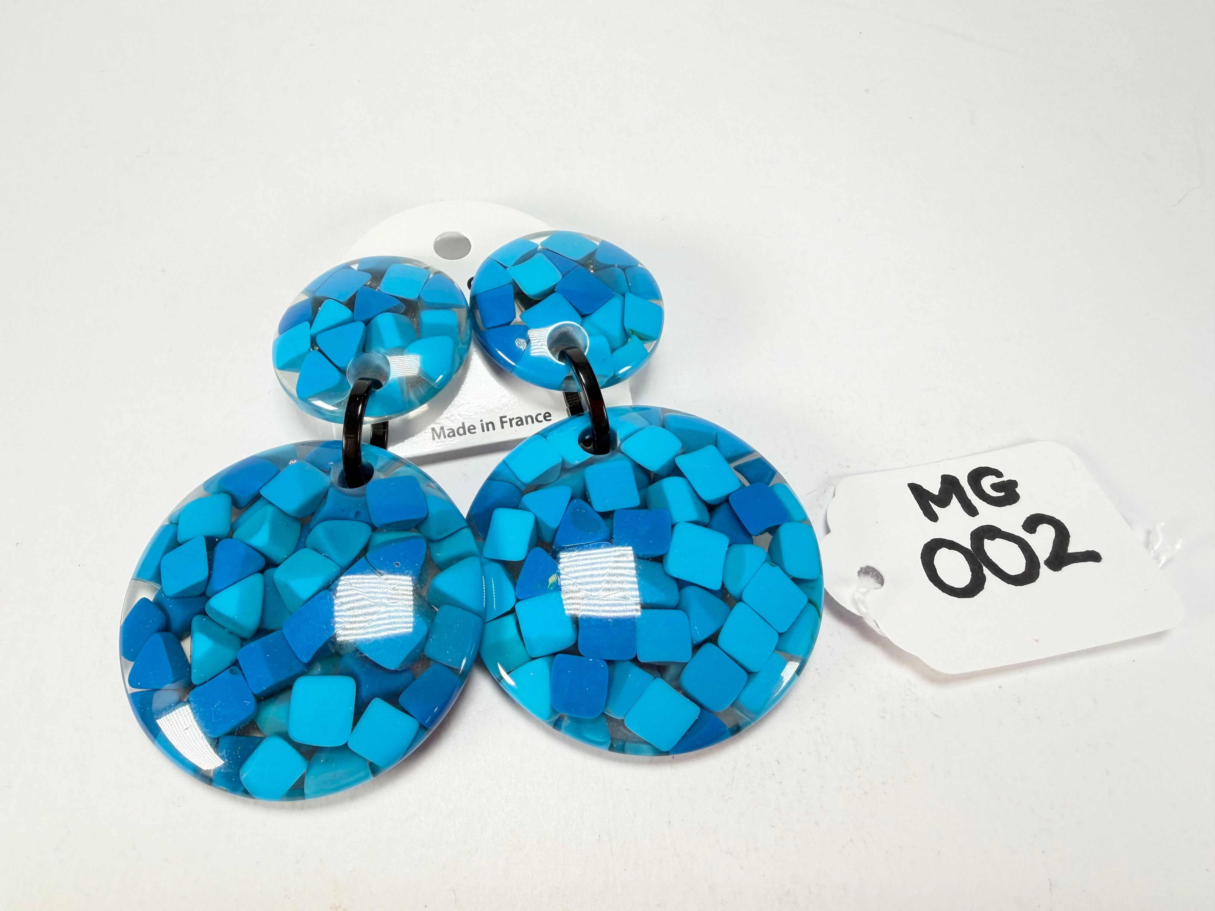Marion Godart - Confetti "Pendentif Double" Blue Mix Double Pendant Resin Clip On Earrings