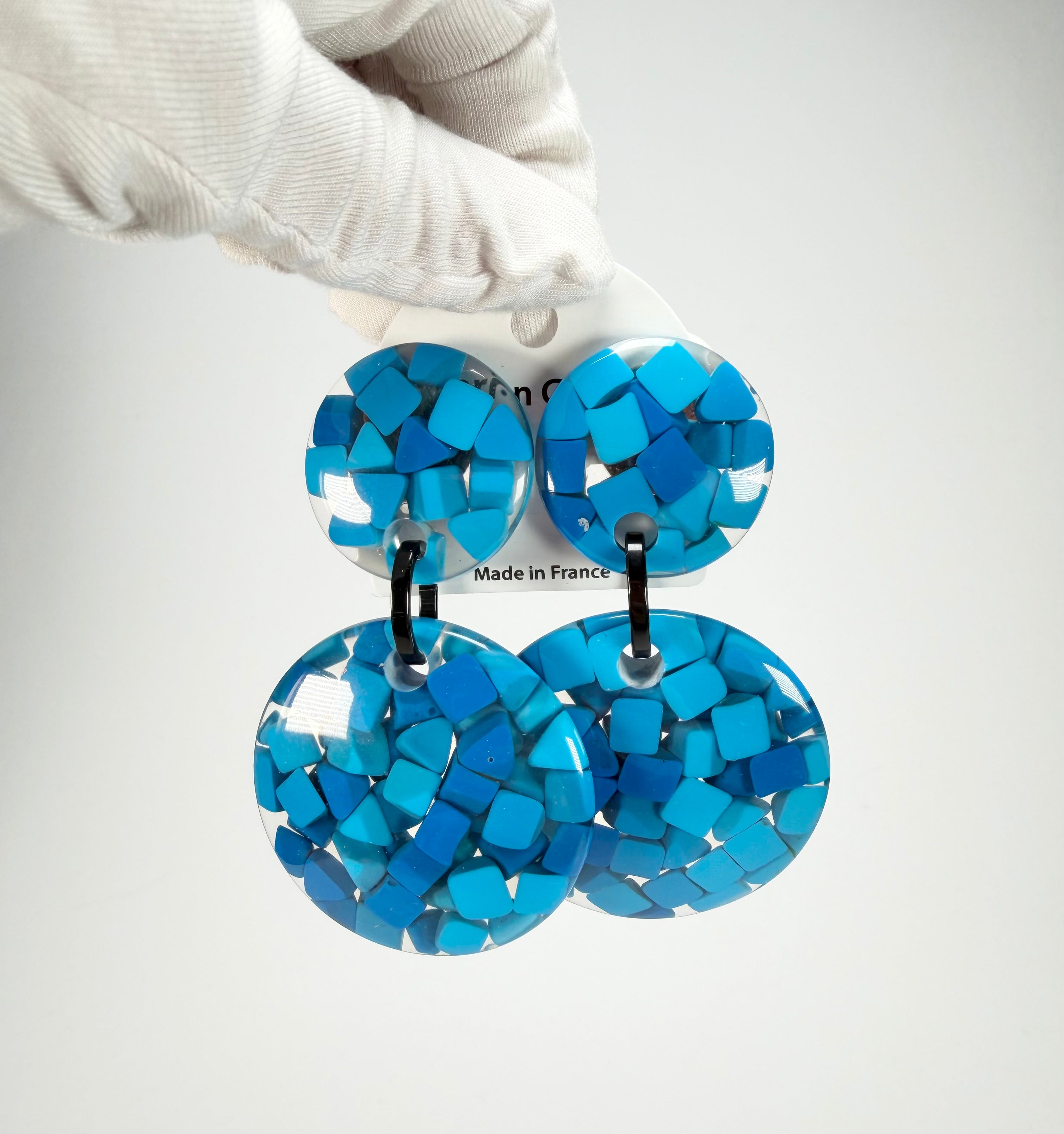 Marion Godart - Confetti "Pendentif Double" Blue Mix Double Pendant Resin Clip On Earrings