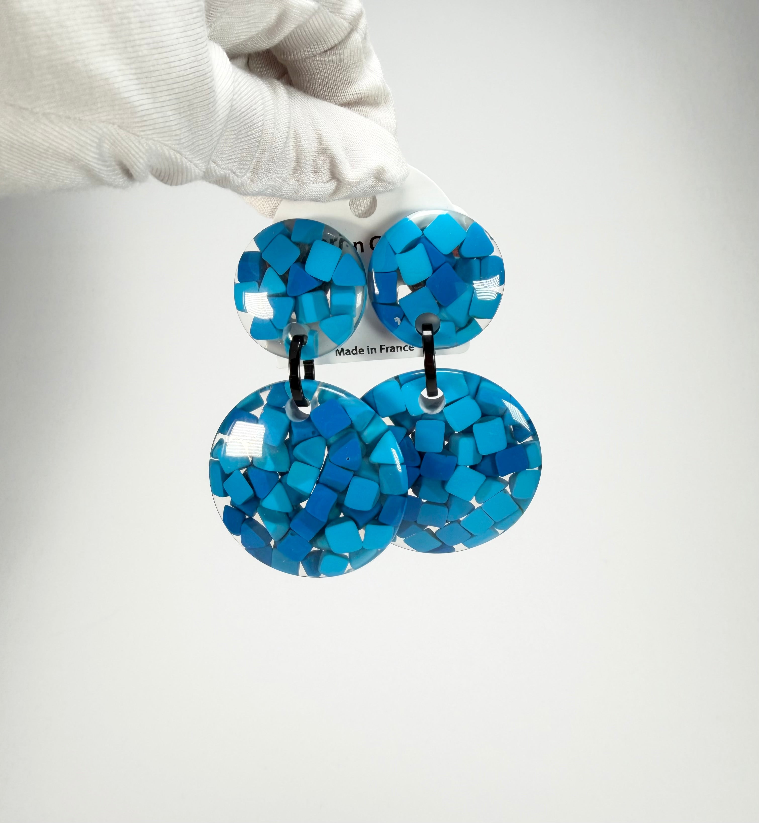 Marion Godart - Confetti "Pendentif Double" Blue Mix Double Pendant Resin Clip On Earrings