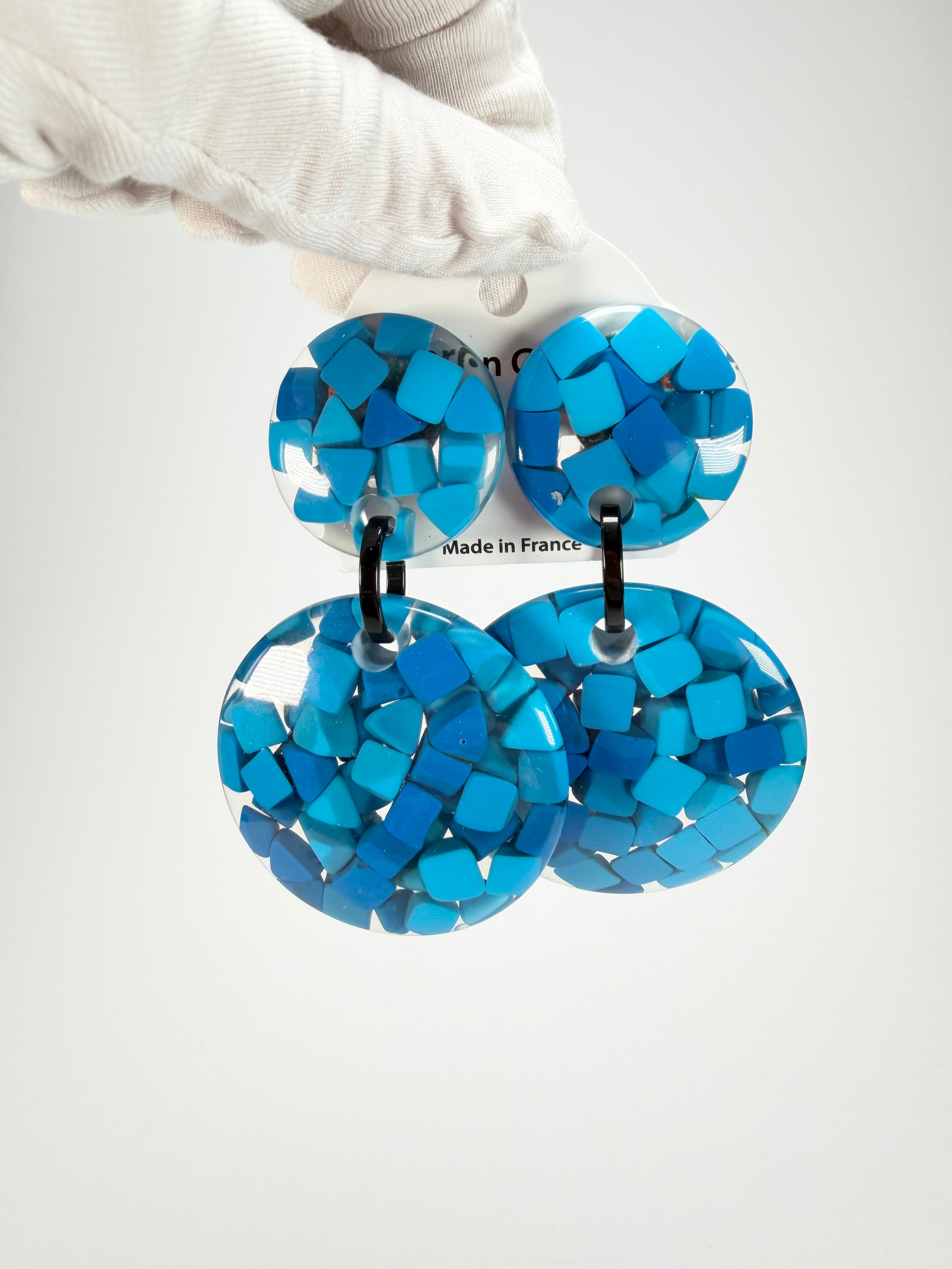 Marion Godart - Confetti "Pendentif Double" Blue Mix Double Pendant Resin Clip On Earrings