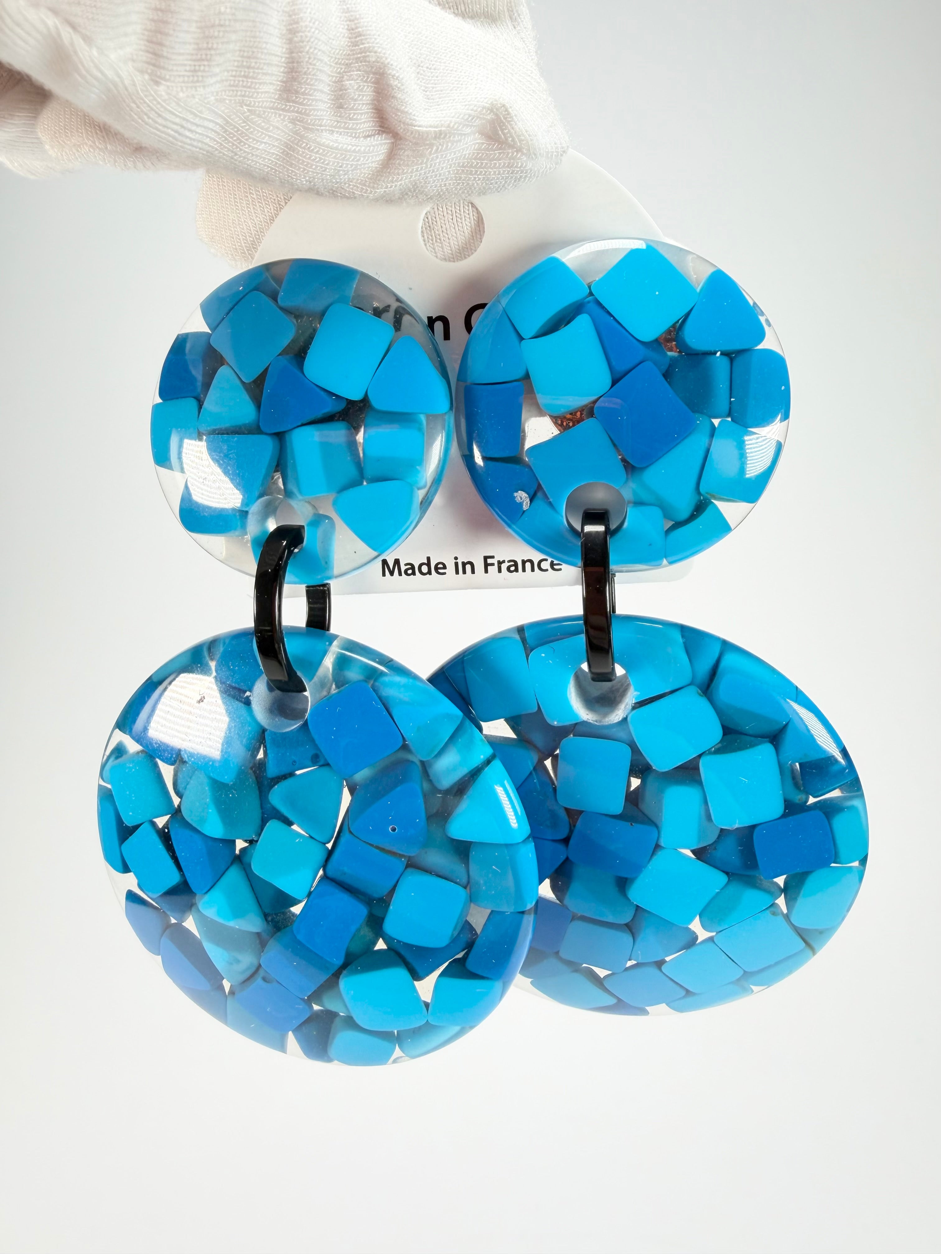 Marion Godart - Confetti "Pendentif Double" Blue Mix Double Pendant Resin Clip On Earrings
