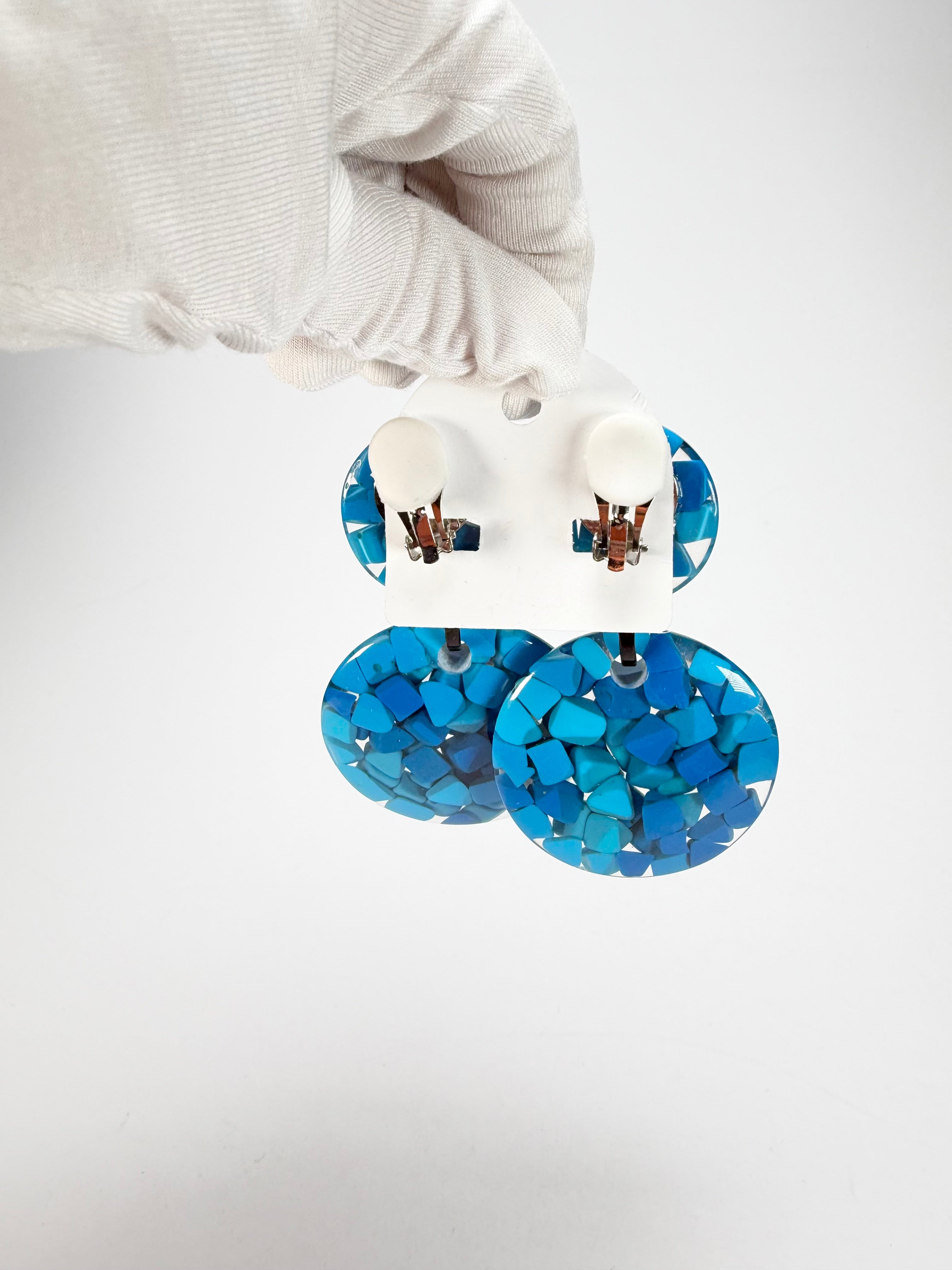 Marion Godart - Confetti "Pendentif Double" Blue Mix Double Pendant Resin Clip On Earrings