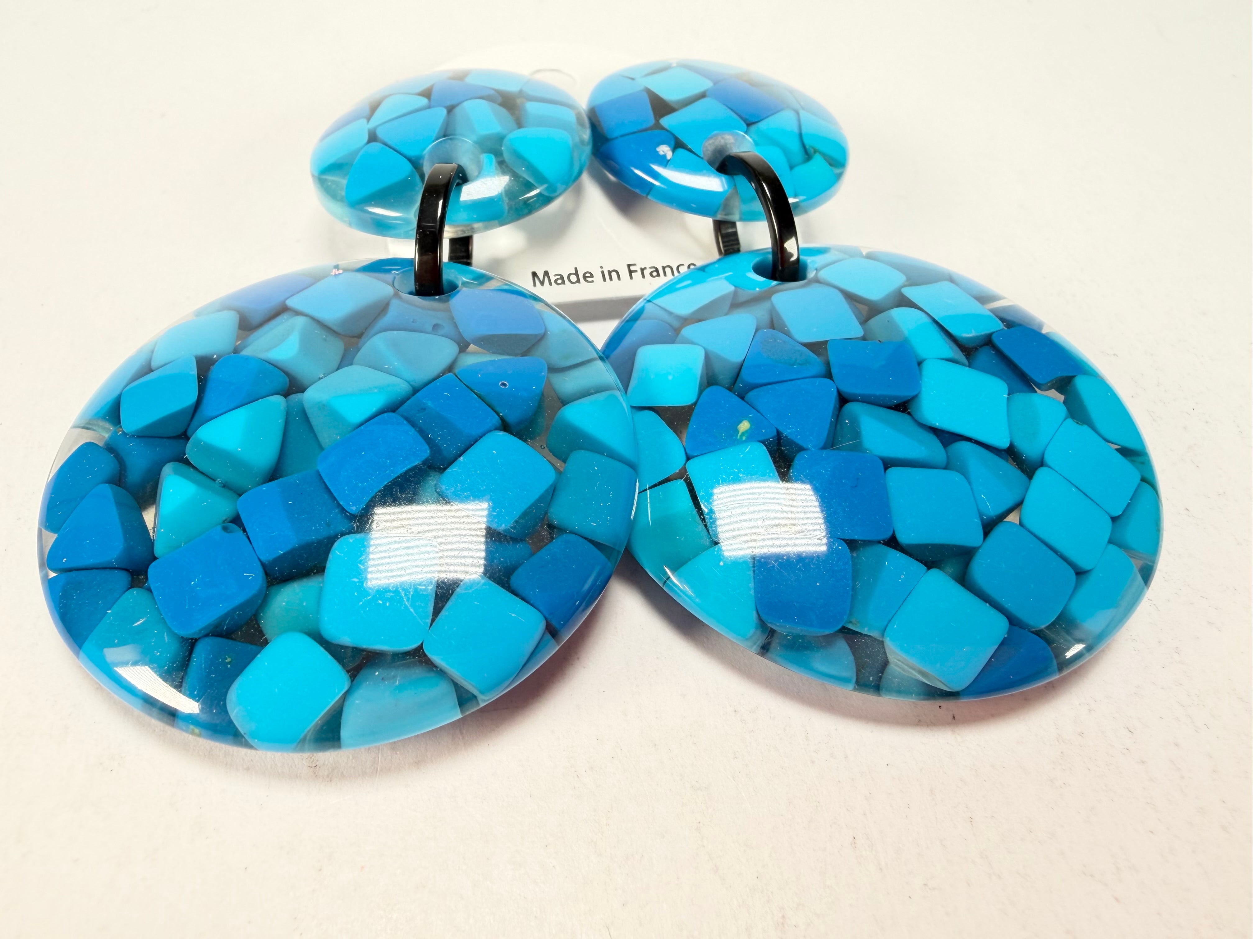 Marion Godart - Confetti "Pendentif Double" Blue Mix Double Pendant Resin Clip On Earrings