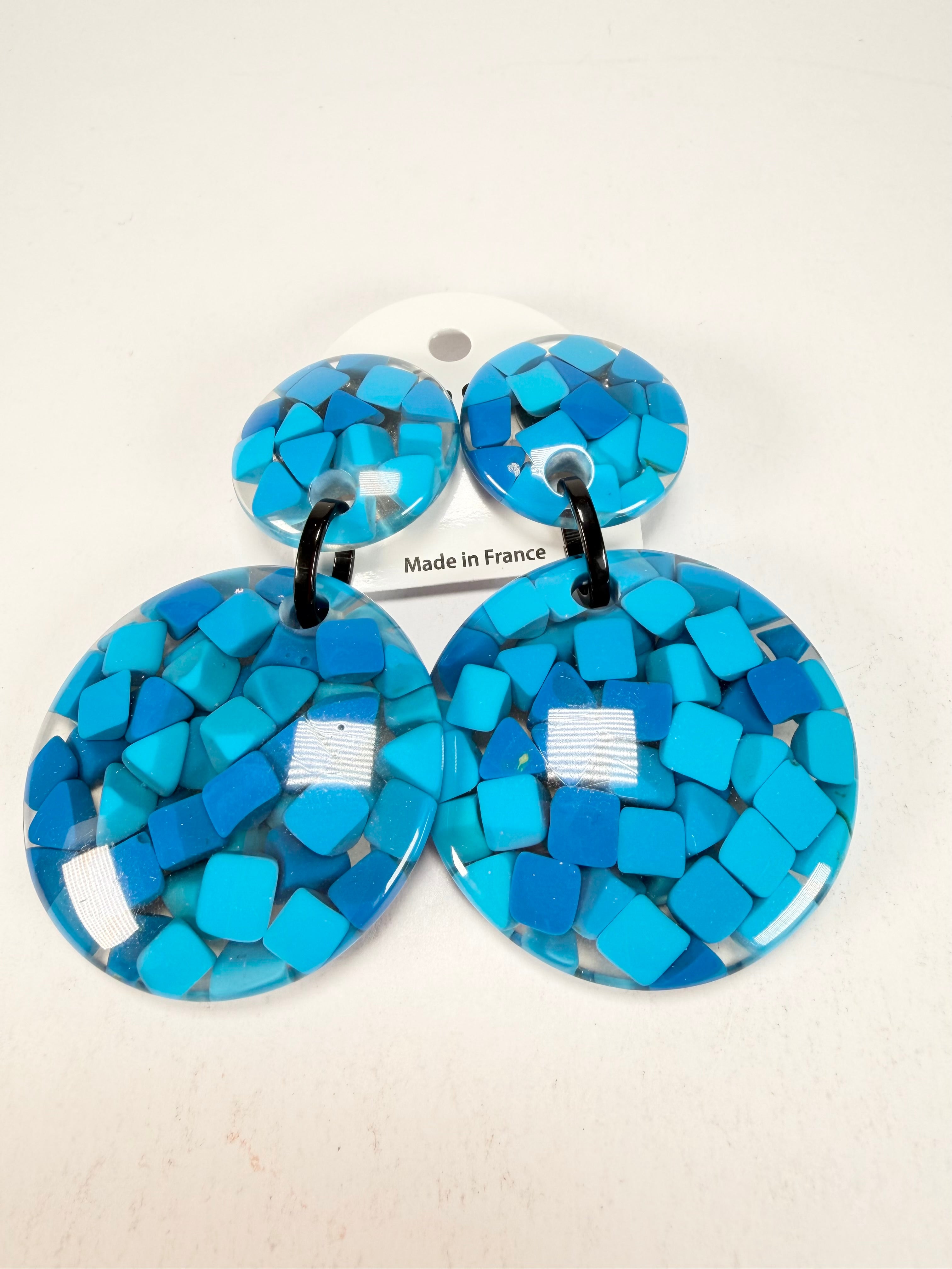 Marion Godart - Confetti "Pendentif Double" Blue Mix Double Pendant Resin Clip On Earrings